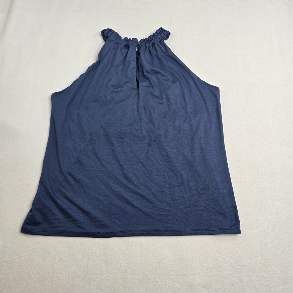 B Collection By Bobeau Solid Royal Blue Print Ruffle Neck Halter Top Neck Flowy - Picture 2 of 8